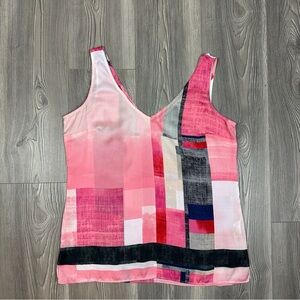 White House Black Market Pink Sheer Geometric Beaded Tank Top Y2K Size M‎